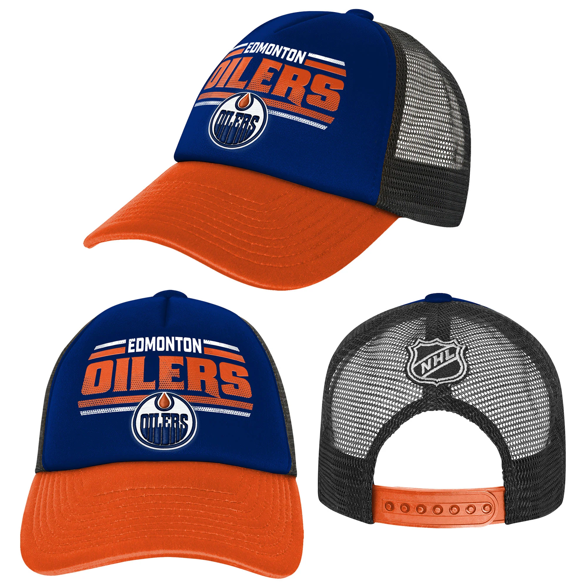 Edmonton Oilers Youth Outerstuff Blue & Orange Foam Meshback Snapback Hat - Image 4