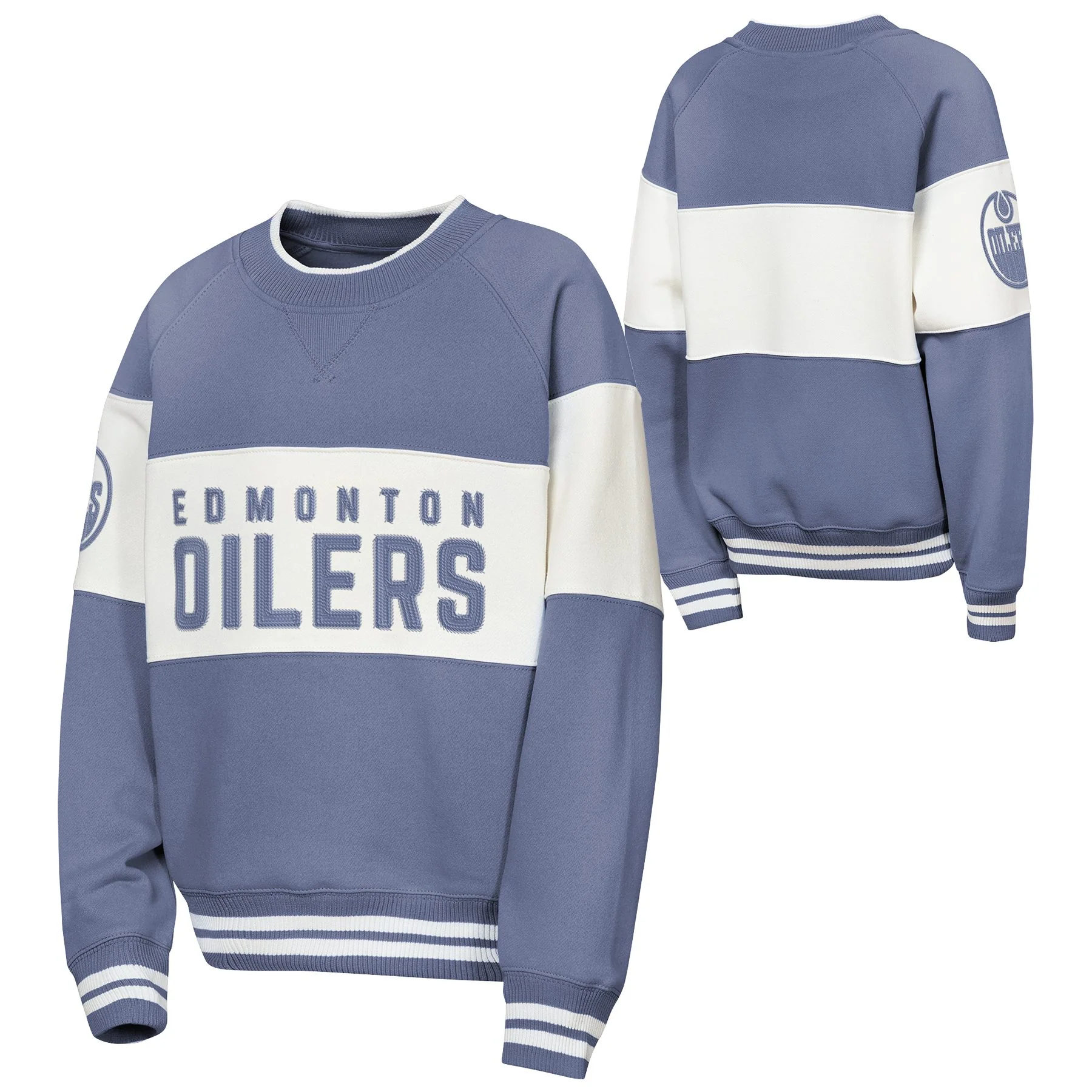 Edmonton Oilers Youth Outerstuff Natural Blue & White Crewneck Sweatshirt - Image 3
