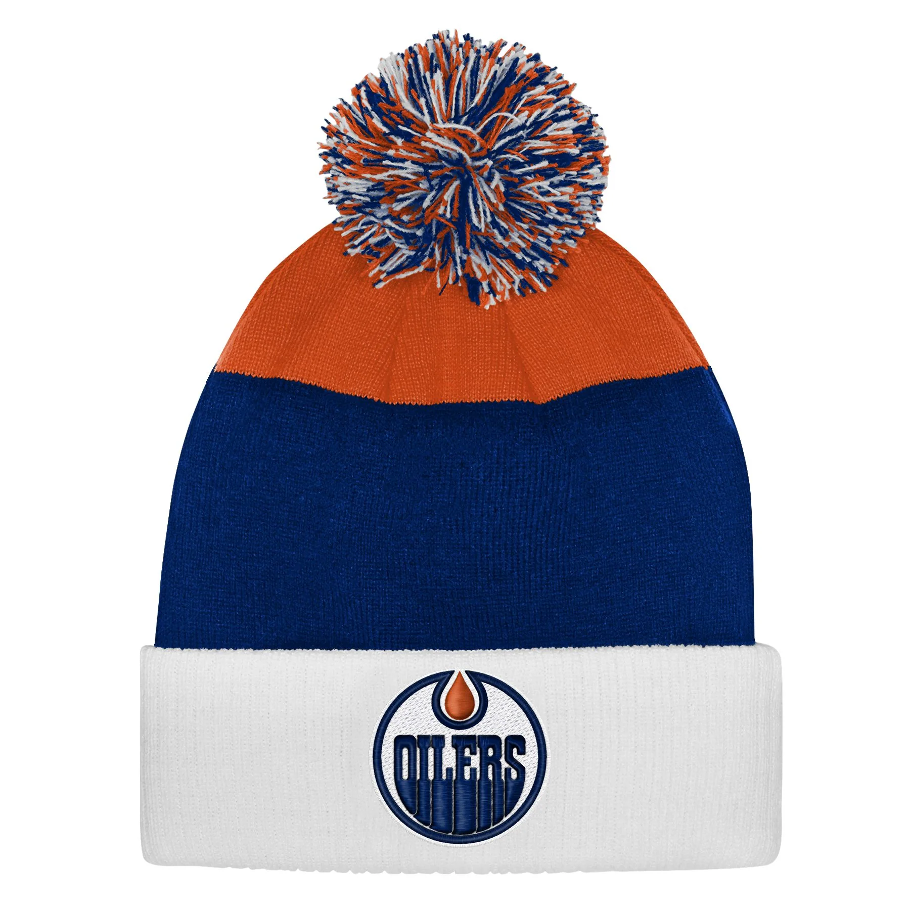 Edmonton Oilers Youth Outerstuff Orange & Blue Essentials Cuffed Knit Toque W/Pom