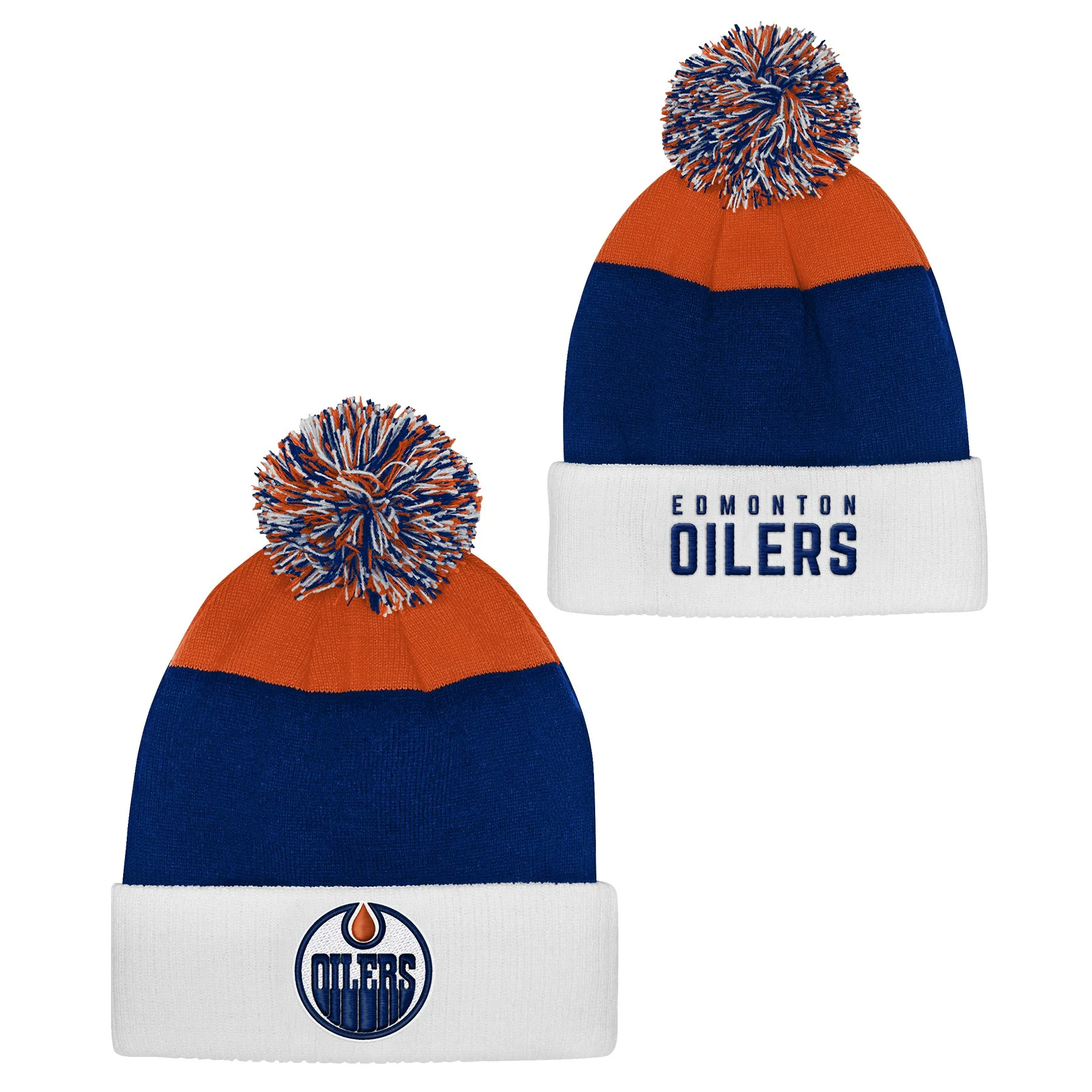 Edmonton Oilers Youth Outerstuff Orange & Blue Essentials Cuffed Knit Toque W/Pom - Image 2