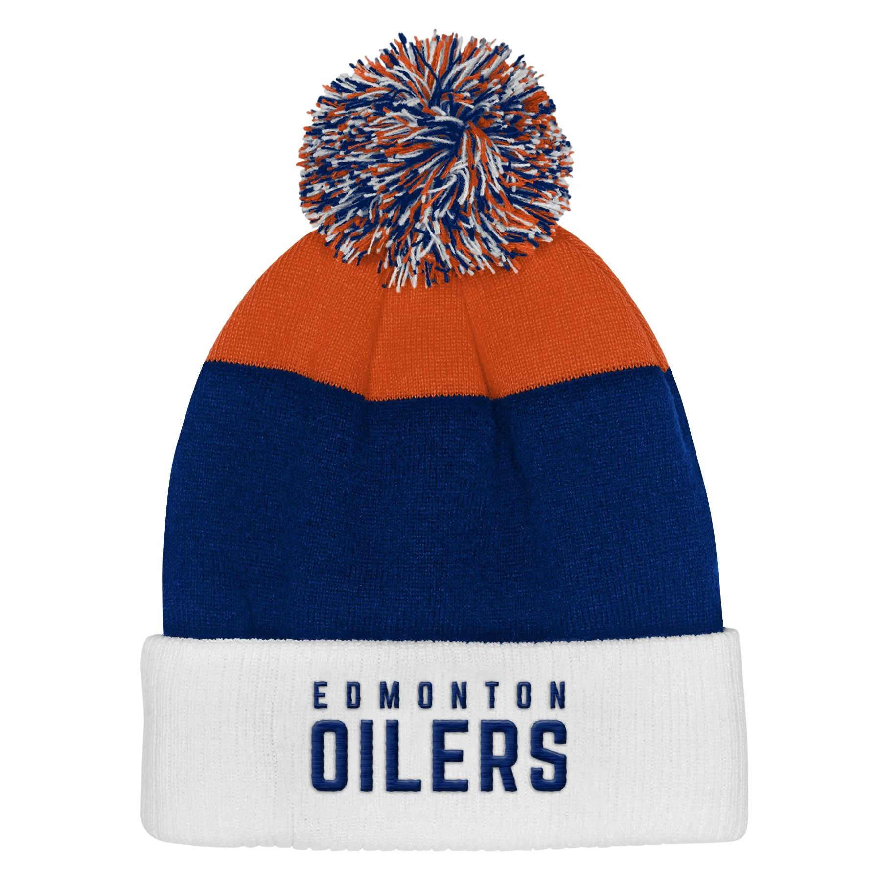 Edmonton Oilers Youth Outerstuff Orange & Blue Essentials Cuffed Knit Toque W/Pom - Image 3