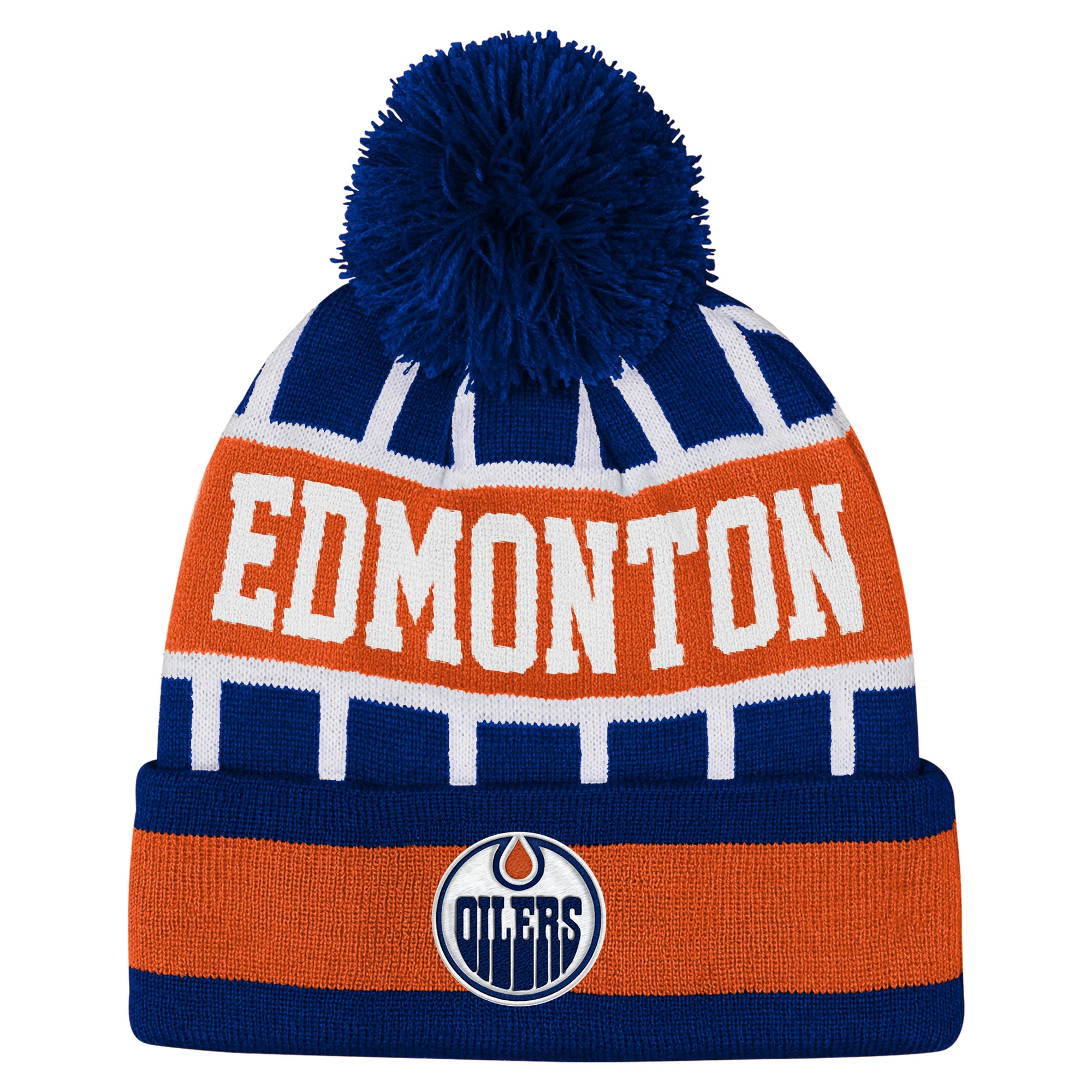Edmonton Oilers Youth Outerstuff Orange Go Fast Cuffed Knit Toque w/ Pom