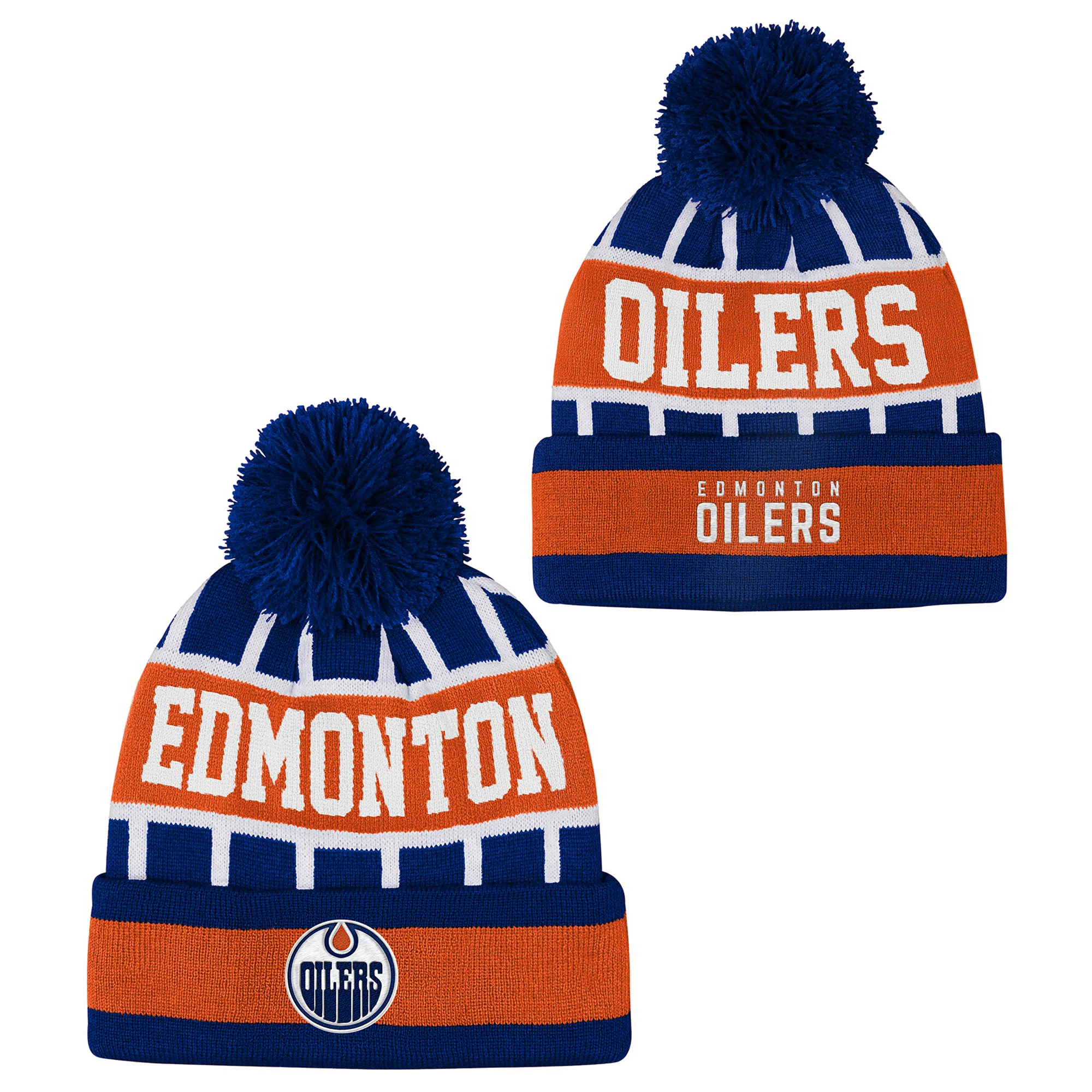 Edmonton Oilers Youth Outerstuff Orange Go Fast Cuffed Knit Toque w/ Pom - Image 3
