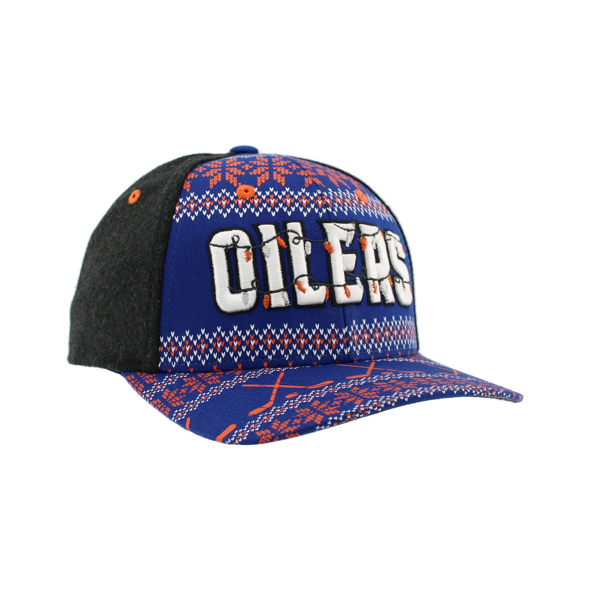 Edmonton Oilers Zephyr Blue and Grey Holiday Lights Snapback Hat - Image 4