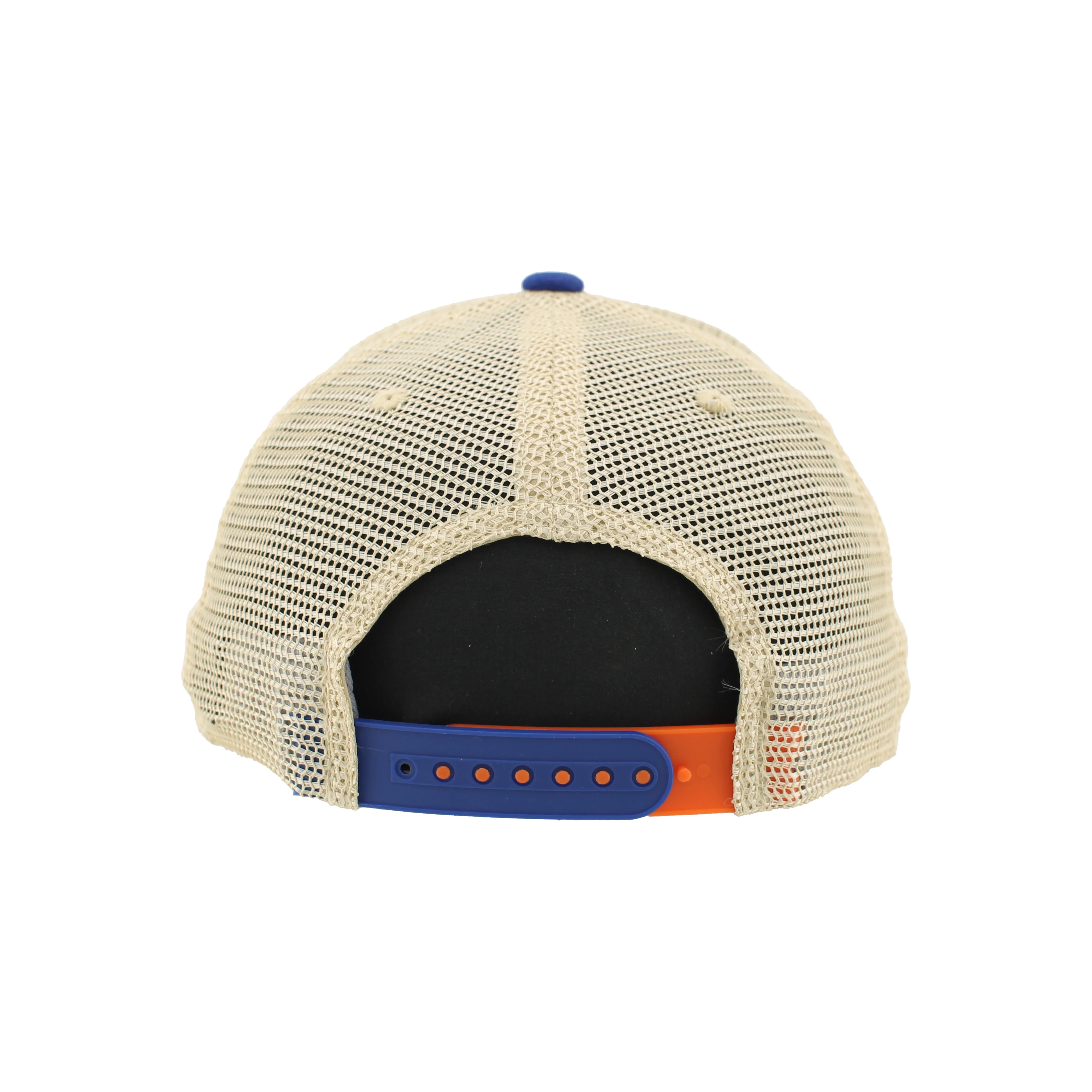 Edmonton Oilers Zephyr Blue & Cream Secondary Logo Striped Empire Mesh Snapback Hat - Image 2