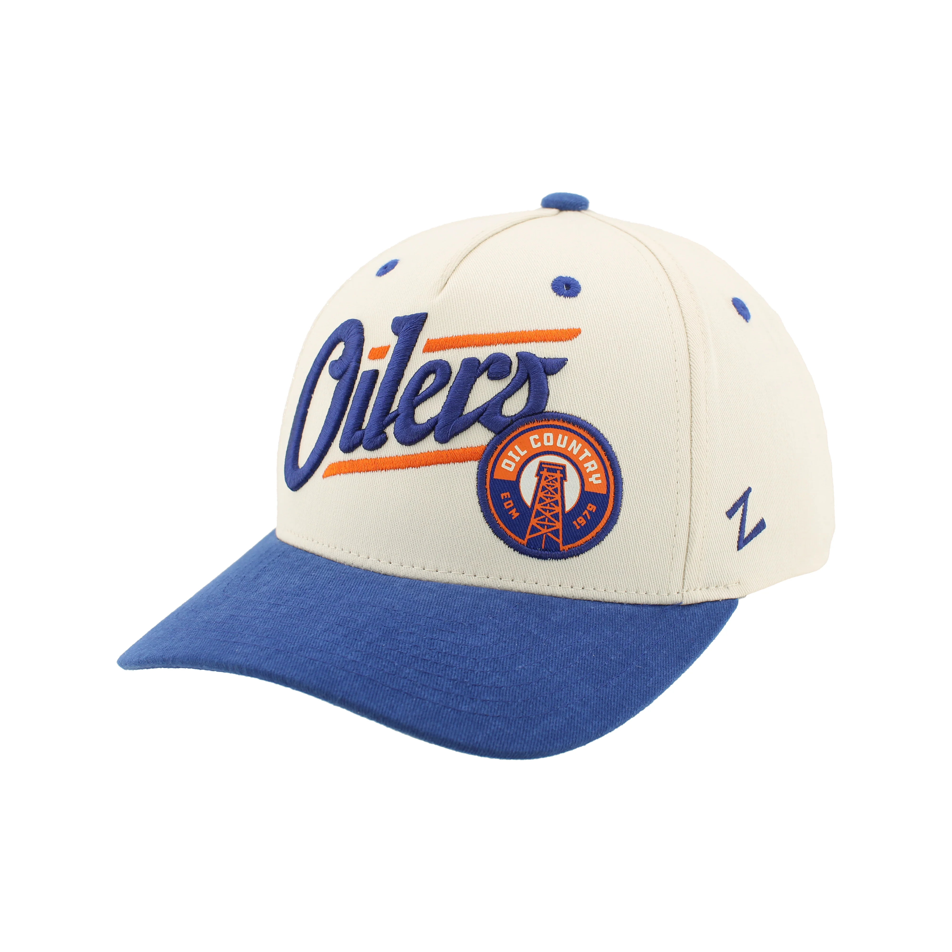 Edmonton Oilers Zephyr Cream & Blue Alternate Logo Marquee Snapback Hat