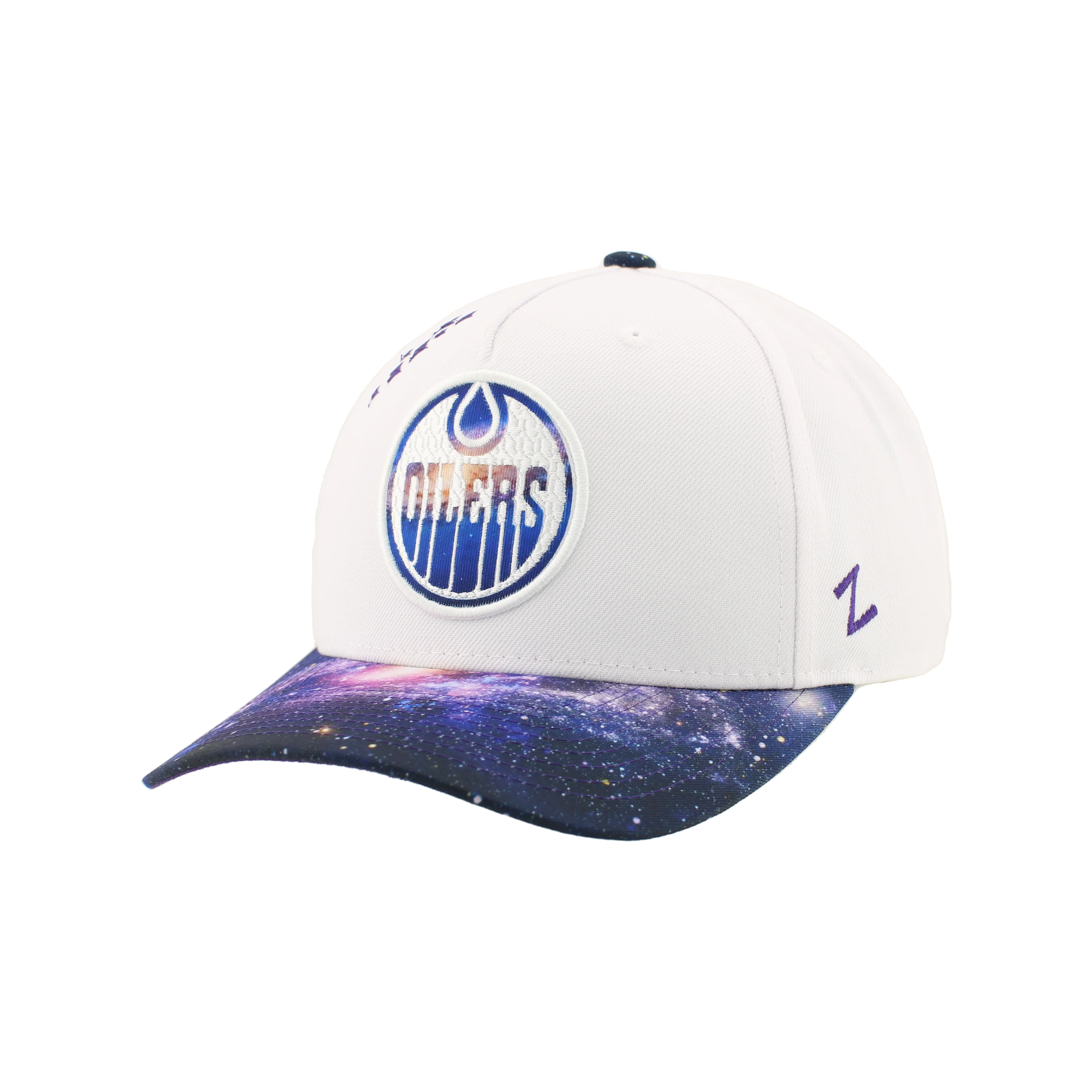 Edmonton Oilers Zephyr White & Purple Galaxy Snapback Hat