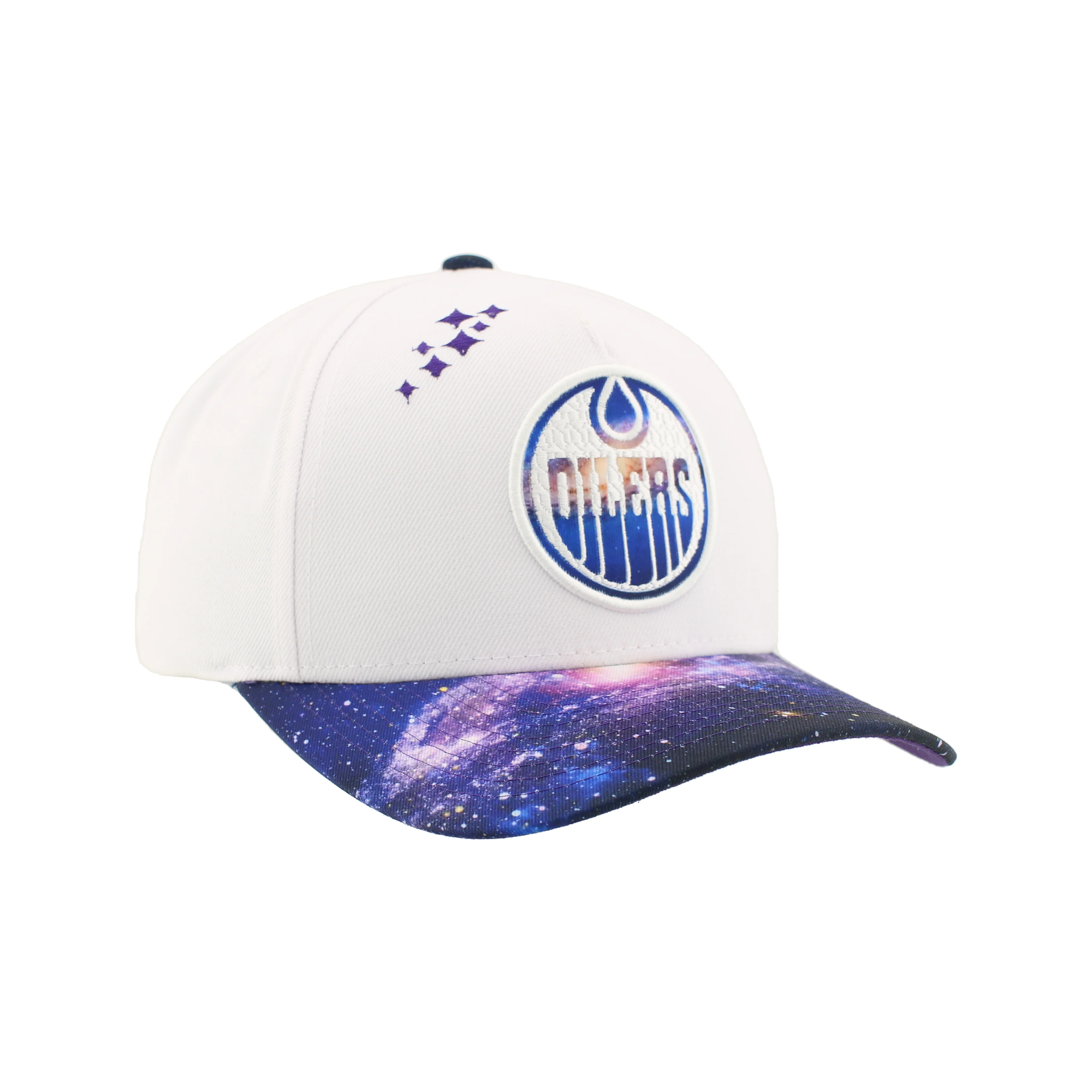 Edmonton Oilers Zephyr White & Purple Galaxy Snapback Hat - Image 3