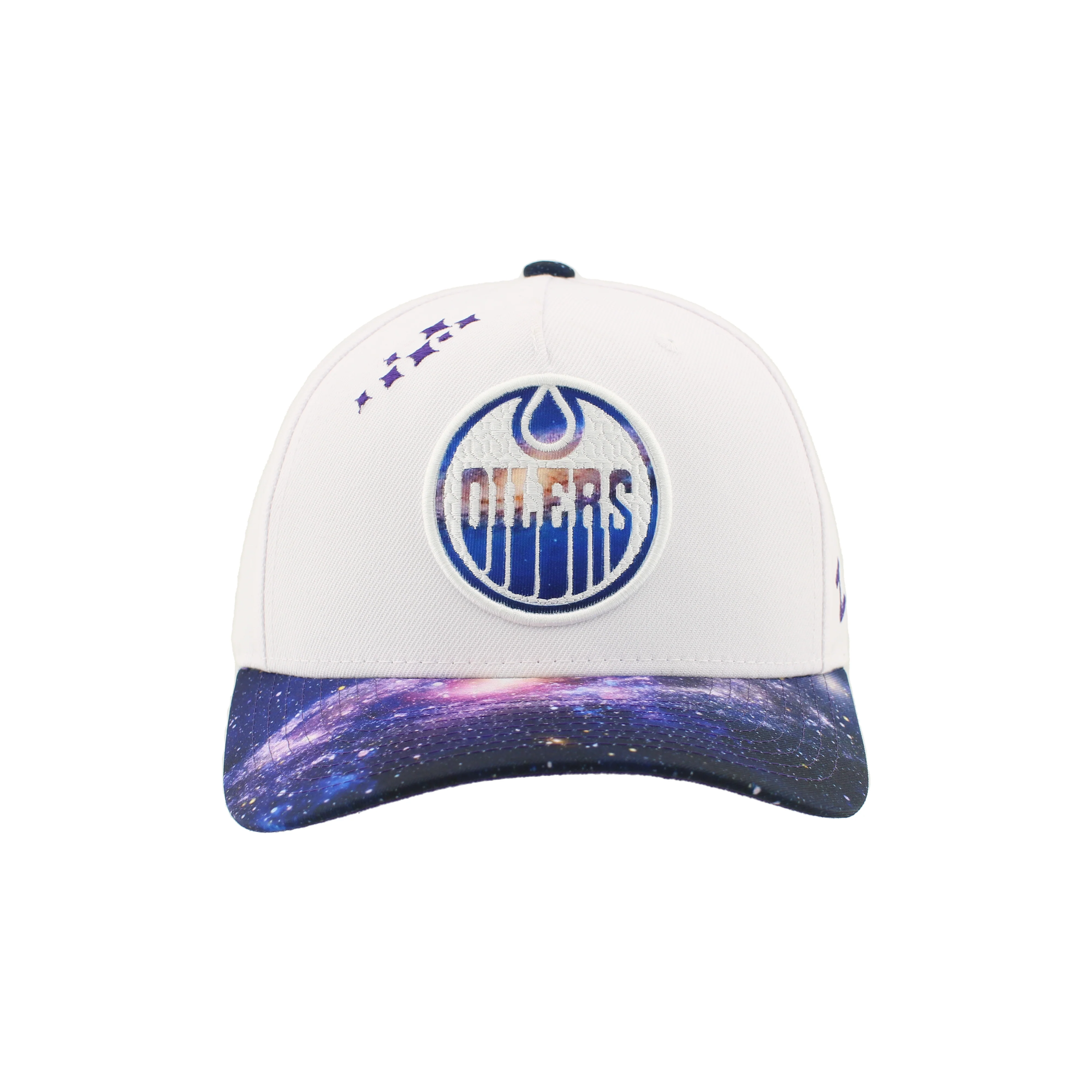 Edmonton Oilers Zephyr White & Purple Galaxy Snapback Hat - Image 4