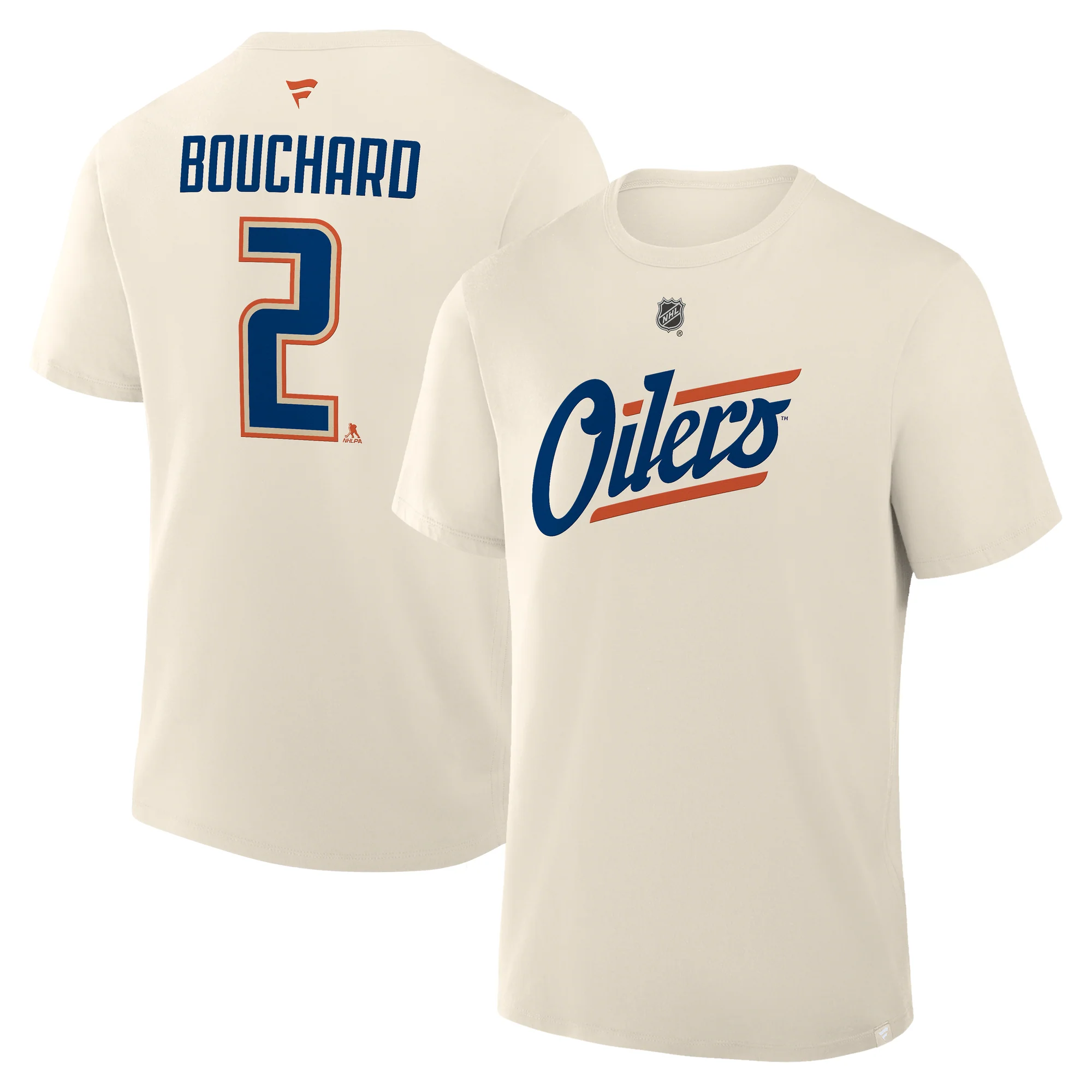 Evan Bouchard Edmonton Oilers Fanatics Alternate Logo Player Name & Number Cream T-Shirt - Image 3