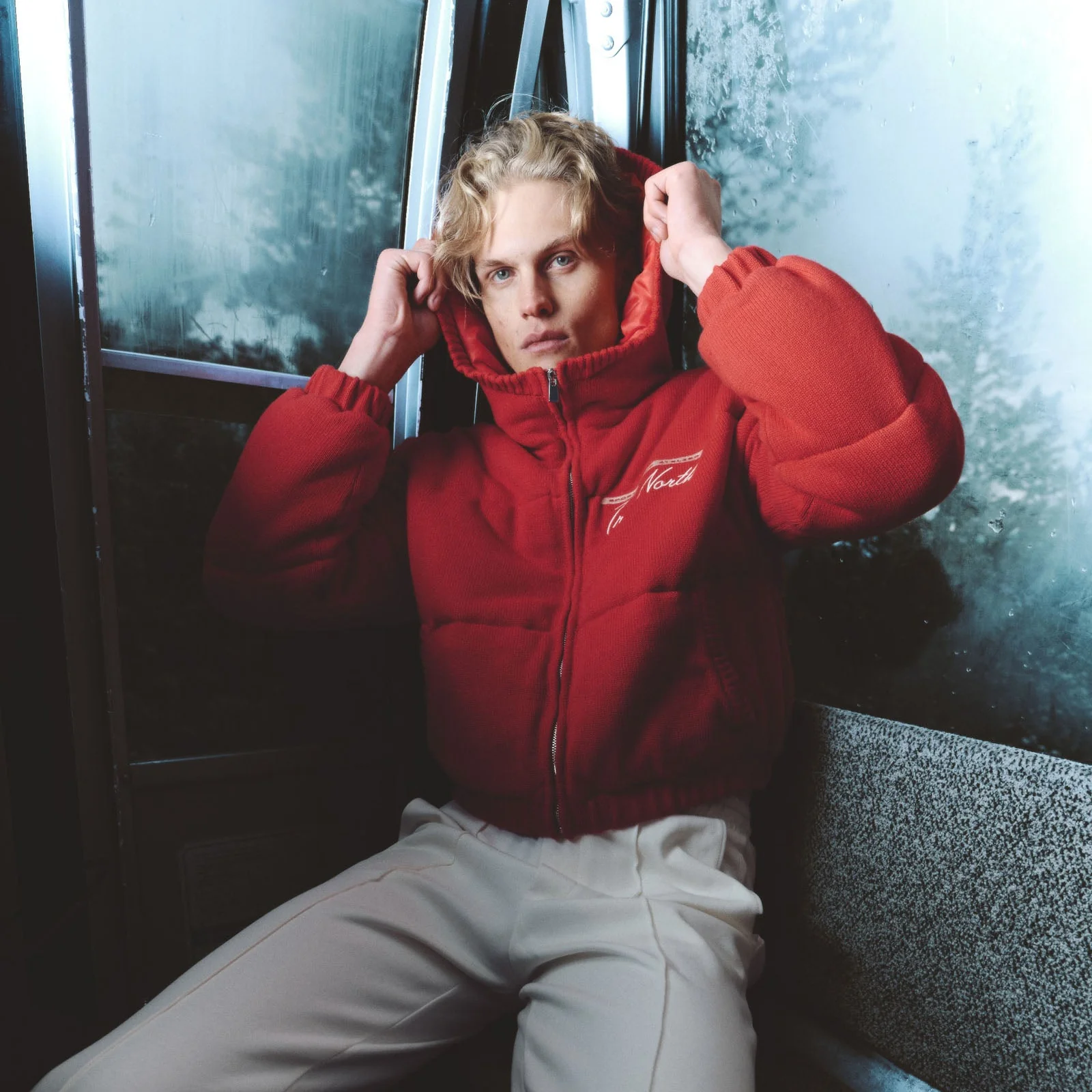Hockey Canada Unisex Sports Club Atelier by Lauren McDavid Red Après Knit High-Neck Cropped Puffer Jacket - Image 6