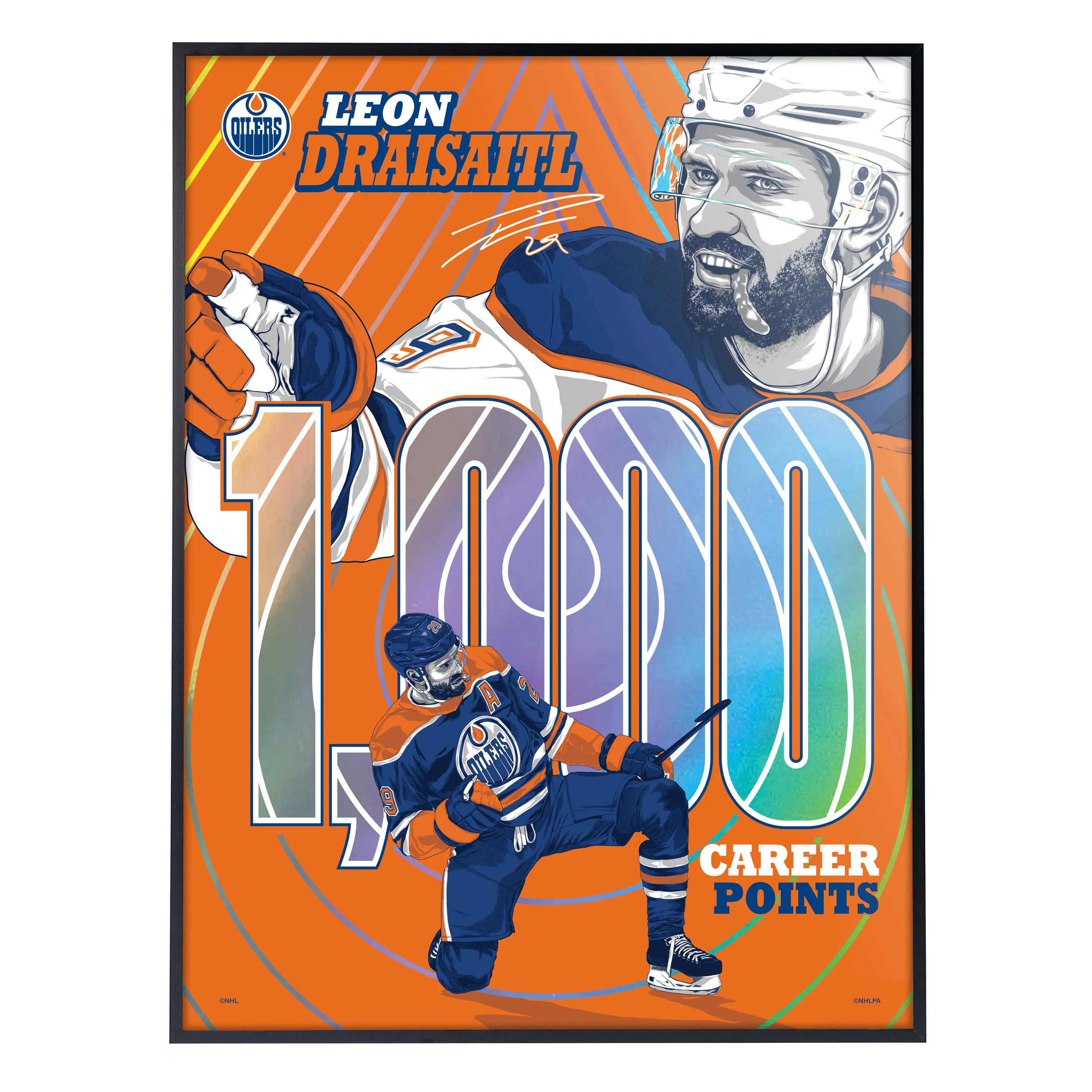 Leon Draisaitl Edmonton Oilers 1,000 Career NHL Points Milestone 18" x 24" Foil Serigraph Print LE /400 - Image 4