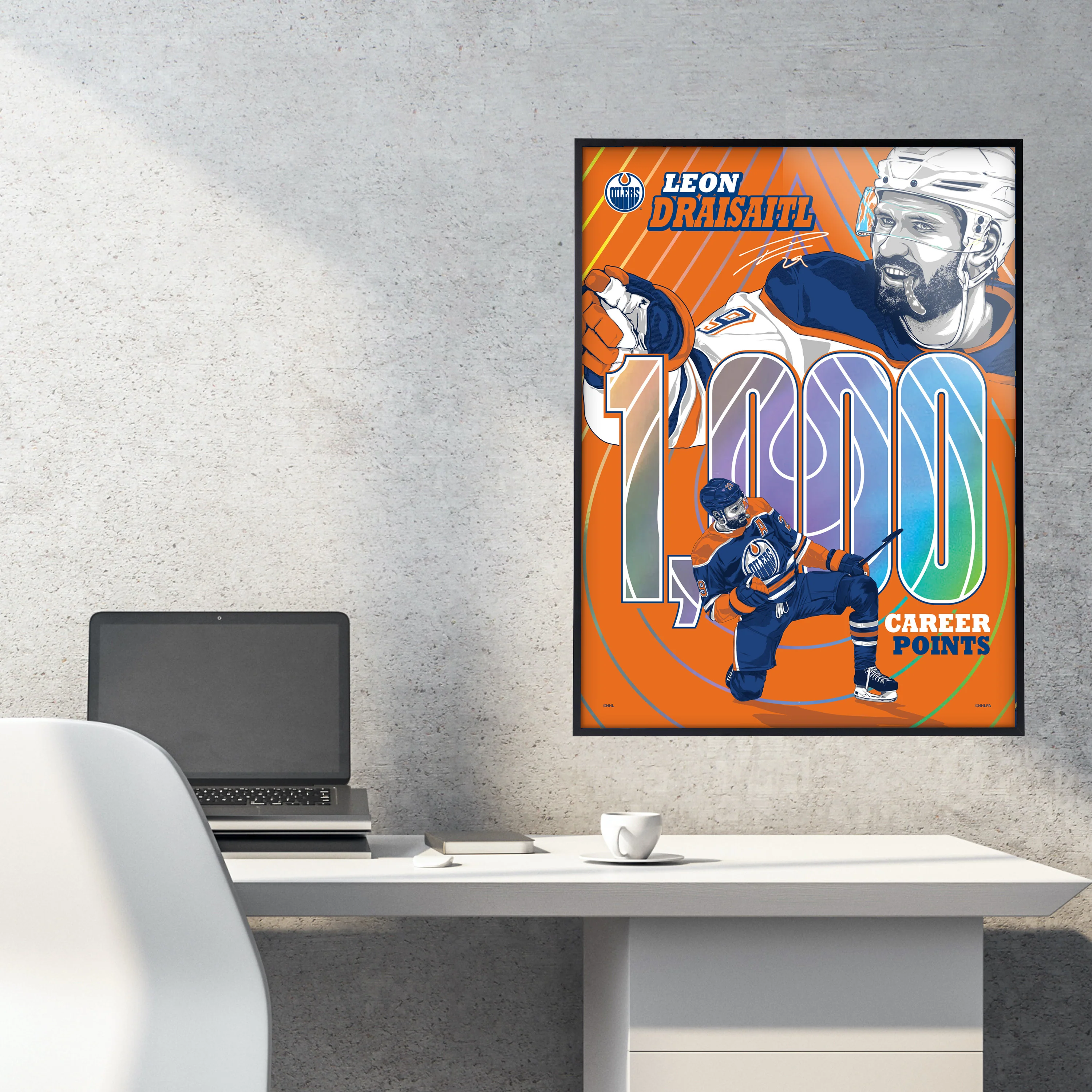 Leon Draisaitl Edmonton Oilers 1,000 Career NHL Points Milestone 18" x 24" Foil Serigraph Print LE /400 - Image 5