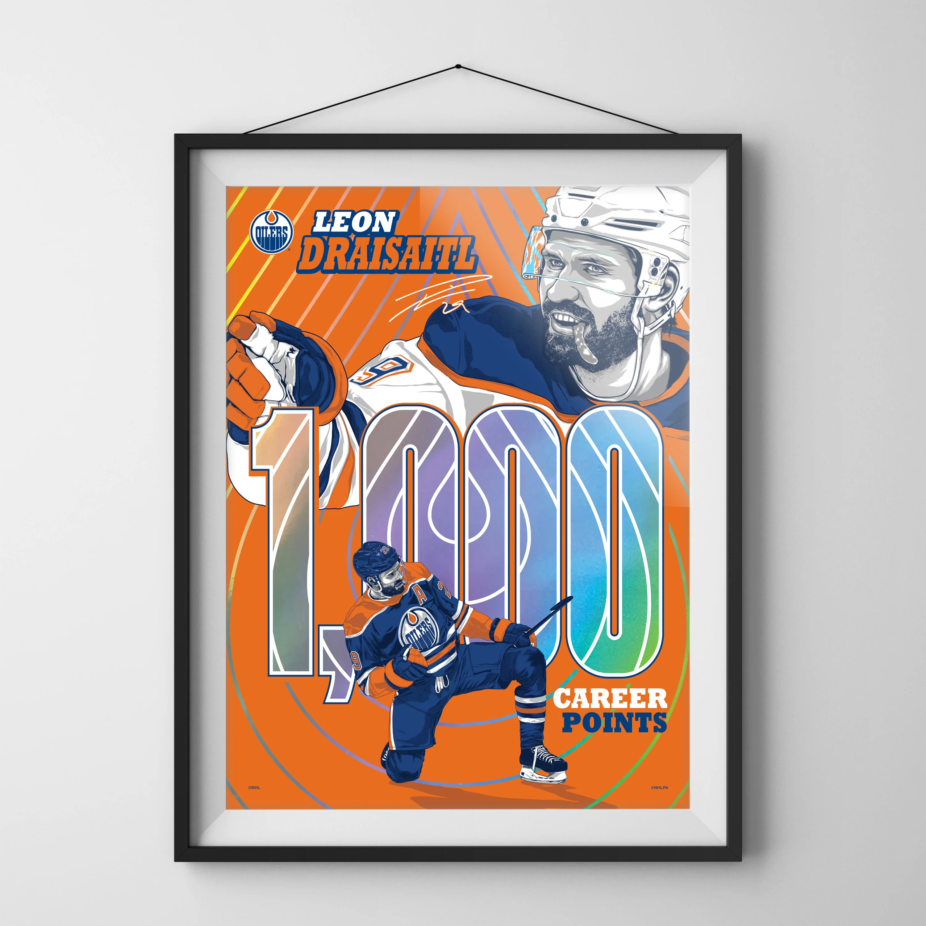 Leon Draisaitl Edmonton Oilers 1,000 Career NHL Points Milestone 18" x 24" Foil Serigraph Print LE /400 - Image 6