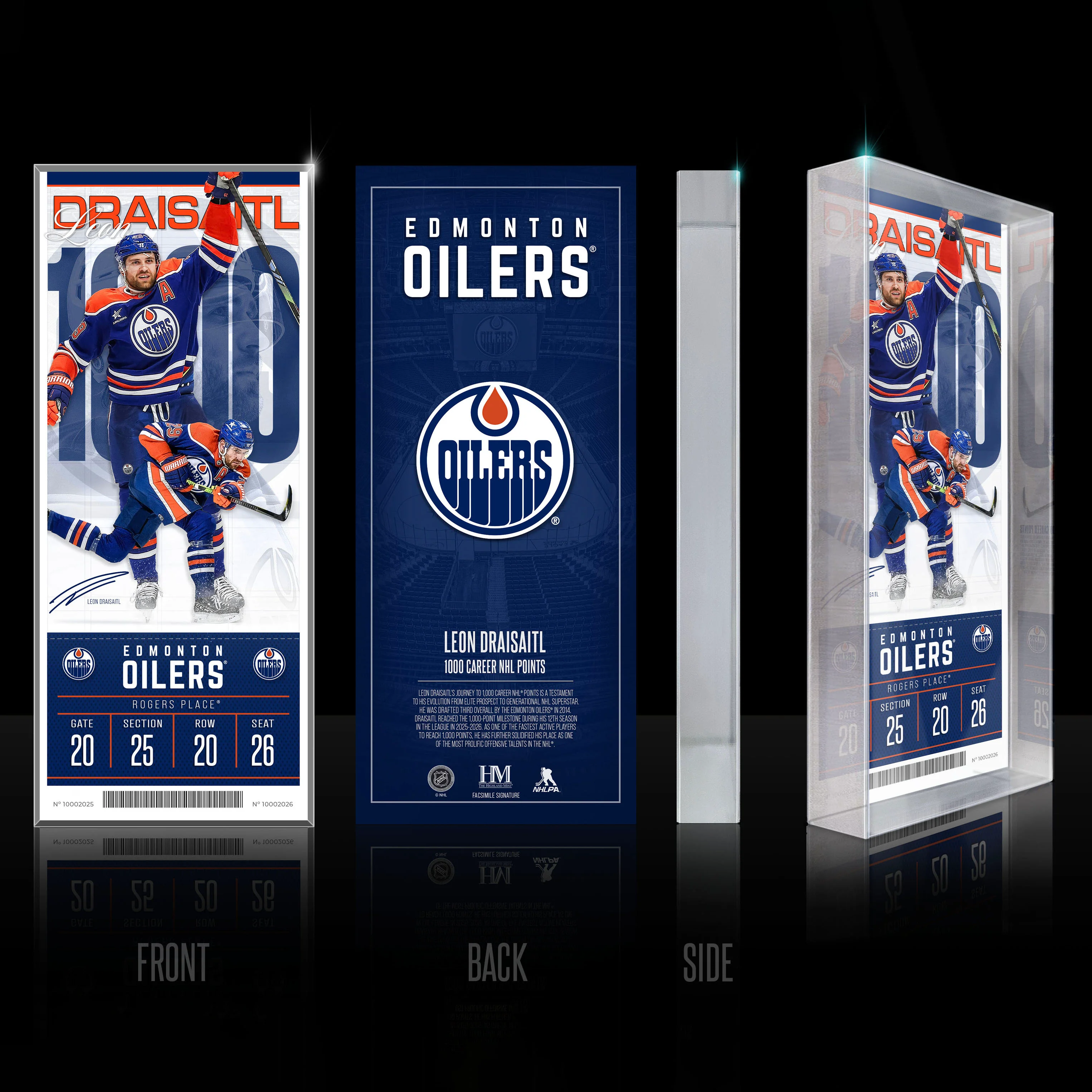 Leon Draisaitl Edmonton Oilers 1,000 NHL Points Commemorative 2" x 6" Acrylic Art Block - Image 2