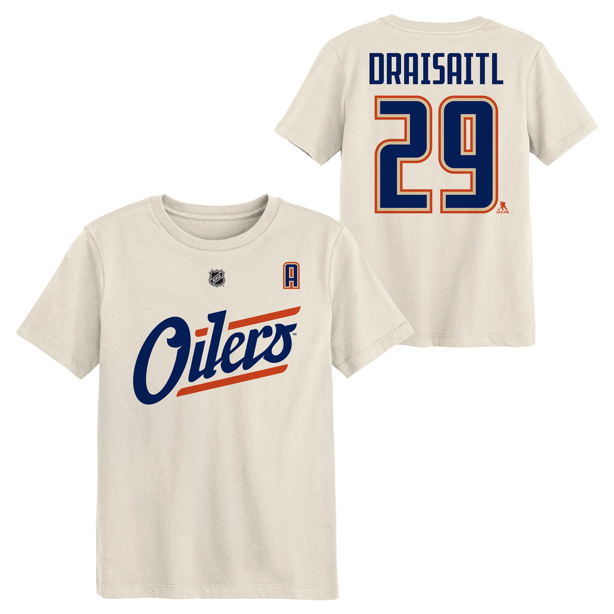 Leon Draisaitl Edmonton Oilers Kids Outerstuff Cream Alternate Logo Player Name & Number T-Shirt - Image 3