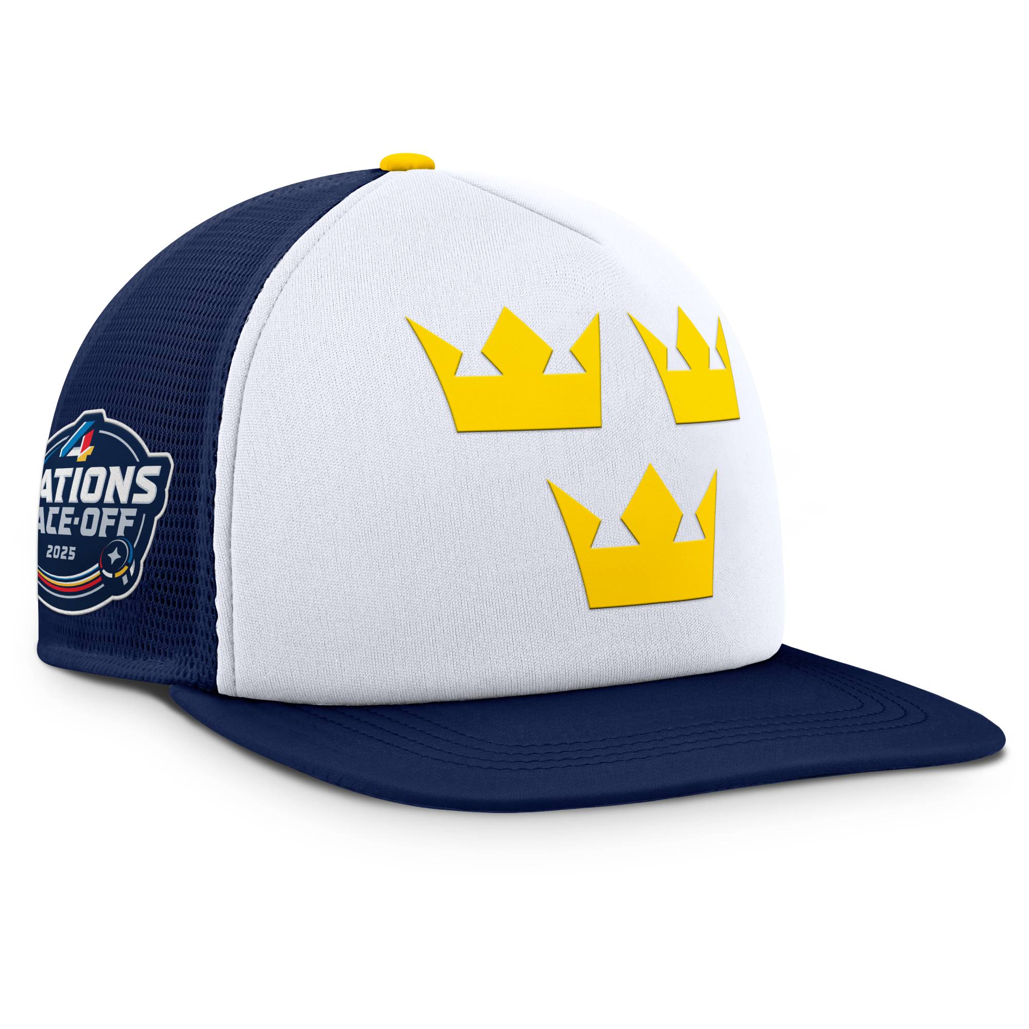 Team Sweden 2025 4 Nations Face-Off Fanatics Navy Foam Trucker Hat - Image 3